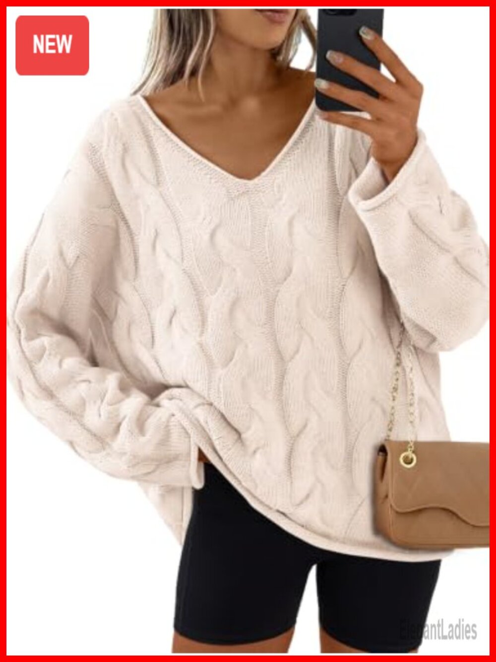 Oversized Cable Knit V Neck Chunky Sweater Cotton Acrylic Cozy Pullover